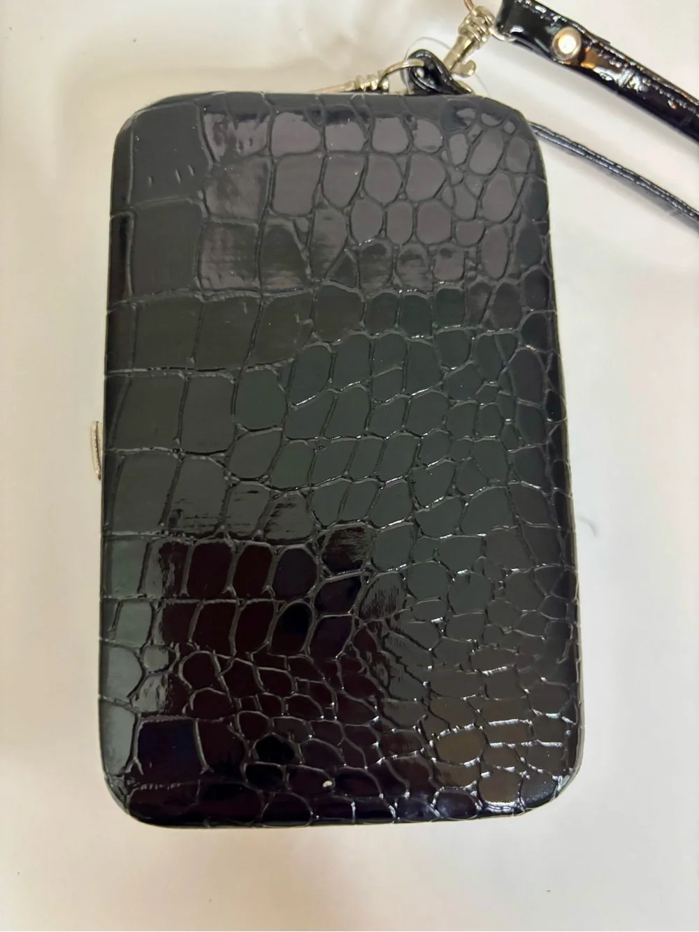 Black silver Heart Crossbody Phone/credit card Case with Adjustable Strap